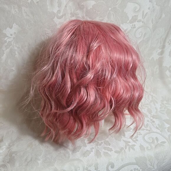 Pink Shaggy Medium Length Synthetic Wig With Bangs - Picture 3 of 5